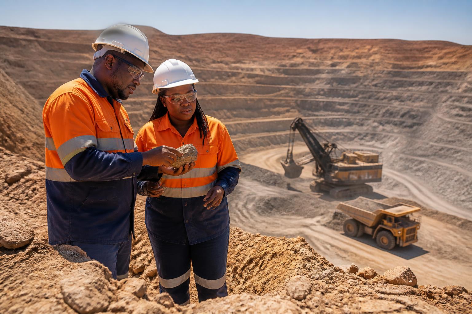 Open-pit mining operation at golden hour